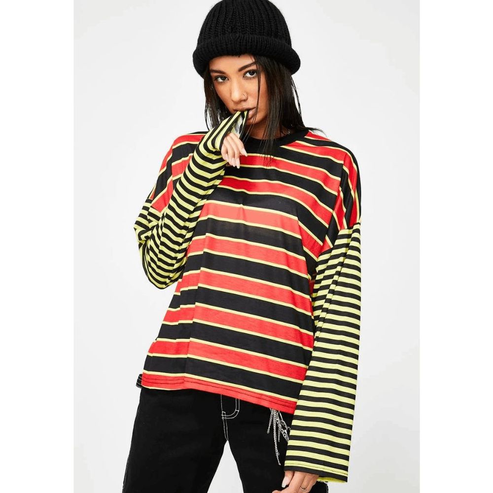 The Ragged Priest mixed stripe skater tee